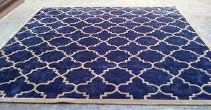 Detec™ Trellis Pattern Woolen Rug - Blue