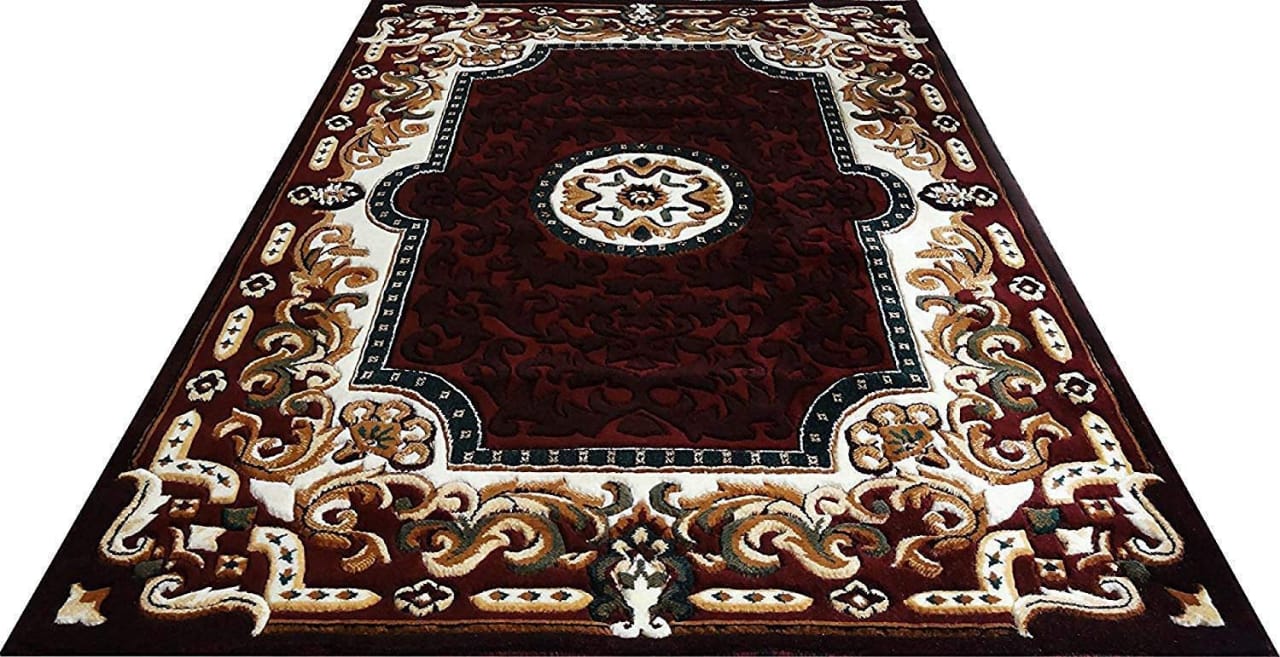 Detec™ Woolen Rug With Designer Borders - Maroon