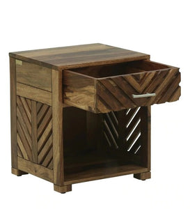 Detec™  Solid Wood Single Drawer Bed Side Table - Rustic Teak Finish
