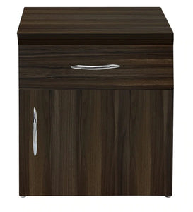 Detec™ Bed Side Table with Shutter & Drawer - Dark Walnut Color