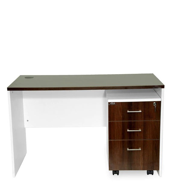 Detec™ Study/Office Table With Pedestal - Dark Acacia & Frosty White