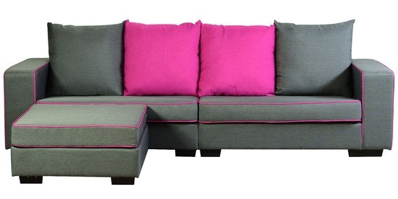 Detec™ Arnold 3 Seater Sofa with Pouffe - Grey & Magenta color