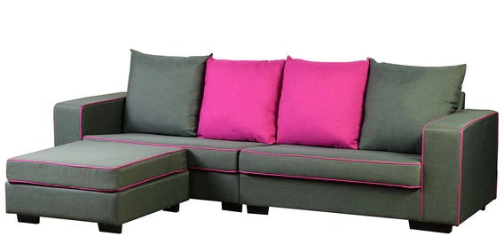 Detec™ Arnold 3 Seater Sofa with Pouffe - Grey & Magenta color