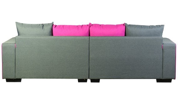 Detec™ Arnold 3 Seater Sofa with Pouffe - Grey & Magenta color