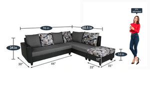 Detec™ Baldur LHS Section Sofa with Ottoman - Grey & Black Color