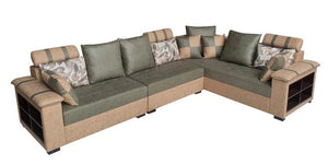 Detec™ Bastian Corner Sofa with Ottoman - Beige & Green Color