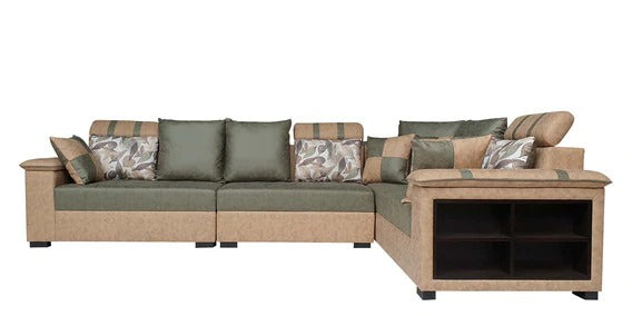 Detec™ Bastian Corner Sofa with Ottoman - Beige & Green Color