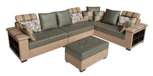 Detec™ Bastian Corner Sofa with Ottoman - Beige & Green Color