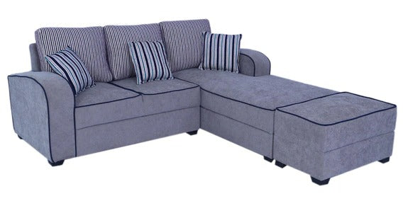 Detec™ Levin LHS Sofa With Pouffe and Cushions - Purple Color