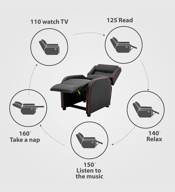 Detec™ Carl Single seater Manual Gaming Recliner with Armrest pocket - Black Color