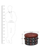 गैलरी व्यूवर में इमेज लोड करें, Detec™ Feliks Leather Traditional Textile Round Ottoman with Storage - Brown Color
