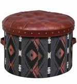 गैलरी व्यूवर में इमेज लोड करें, Detec™ Feliks Leather Traditional Textile Round Ottoman with Storage - Brown Color
