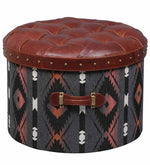 Load image into Gallery viewer, Detec™ Feliks Leather Traditional Textile Round Ottoman with Storage - Brown Color

