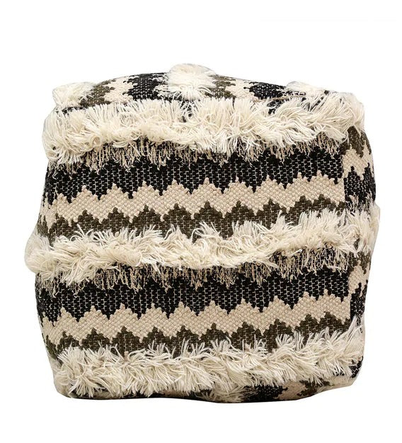 Detec™ Wool Yarn Pouffe - Black & White Color