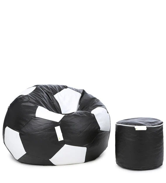 Detec™  Combo Football XXXL Bean Bag & Round Pouffe with Beans - Black & White Color 