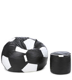 Load image into Gallery viewer, Detec™  Combo Football XXXL Bean Bag &amp; Round Pouffe with Beans - Black &amp; White Color 
