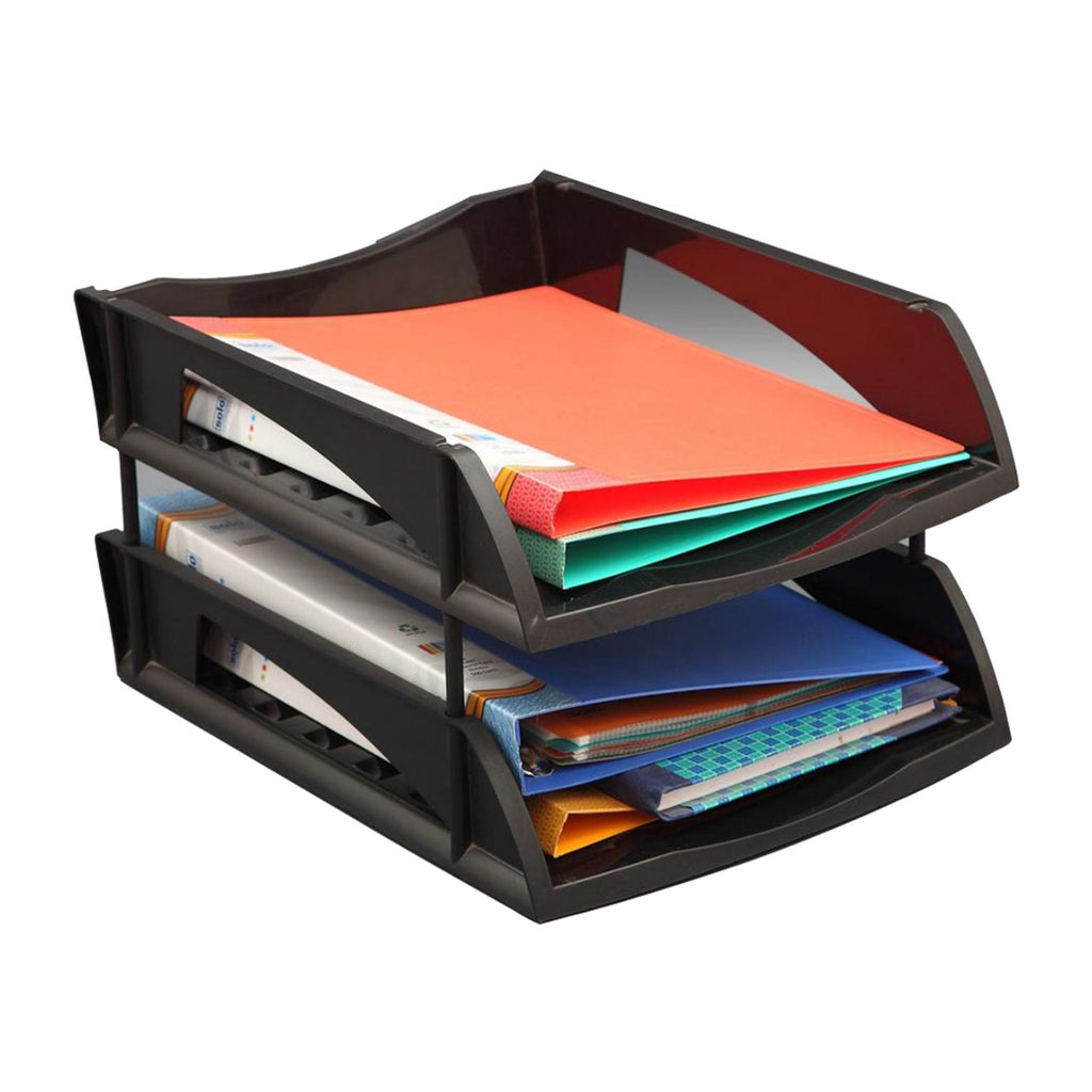 Detec™ Deluxe Paper and File Tray Black 2 Compartments Pack of 10
