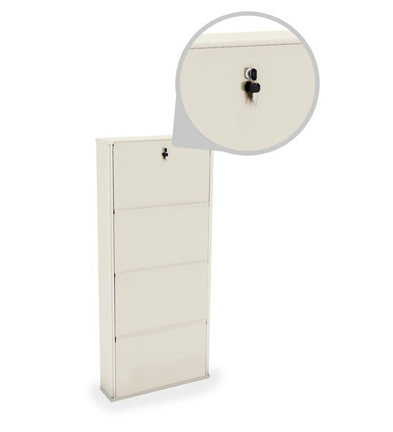 Detec™ 24 Inches 4 Door Powder Coated Wall Mounted Metallic Shoe Rack in Ivory color 