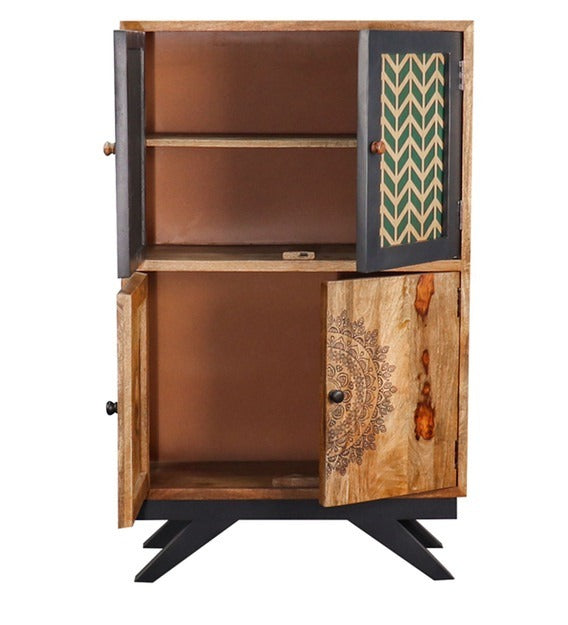 Detec™ TV Unit with 2 Cabinets & 1 Wall Shelf - Teak Finish