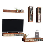 Load image into Gallery viewer, Detec™ Wall Mounted TV Units (Set of 2) with 2 Wall Shelves - Teak Finish
