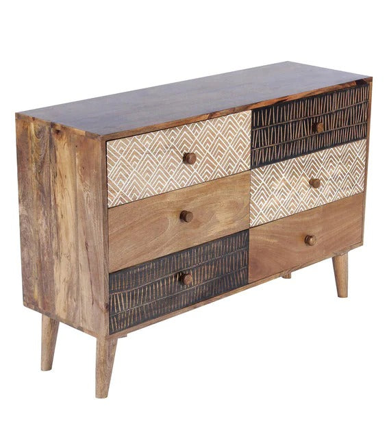 Detec™ Hand Carved Chest of Drawers - Teak Finish