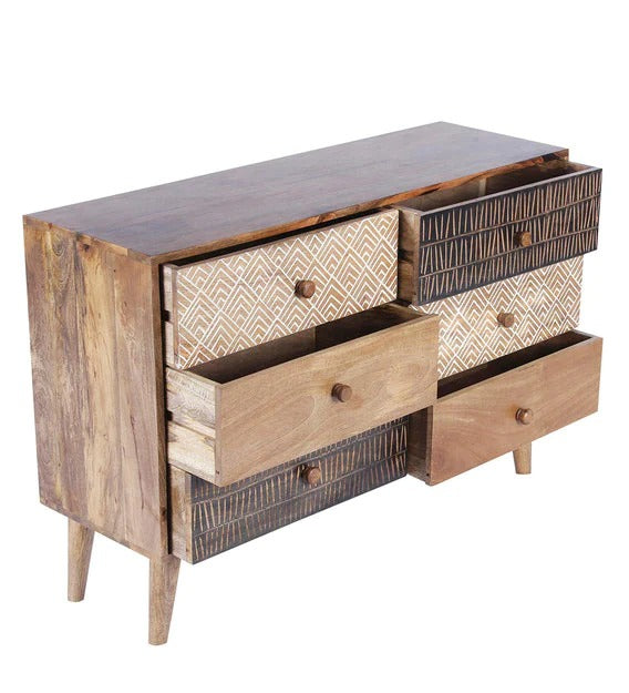 Detec™ Hand Carved Chest of Drawers - Teak Finish