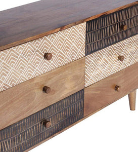 Detec™ Hand Carved Chest of Drawers - Teak Finish