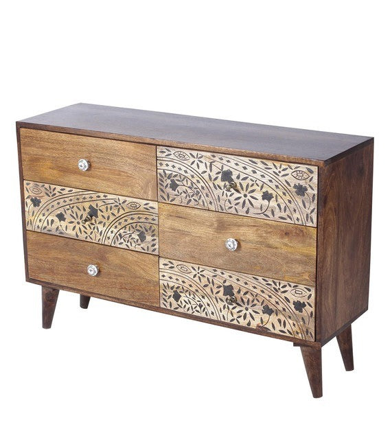 Detec™  Hand Carved Chest of Drawers - Walnut Finish