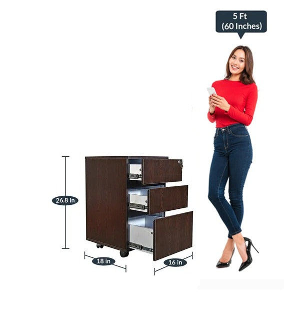 Detec™ Pedestal with 3 Drawers on Wheels - Wenge Color 