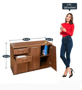 Detec™ Cabinet & Sideboard with 3 Drawers - Walnut Finish 