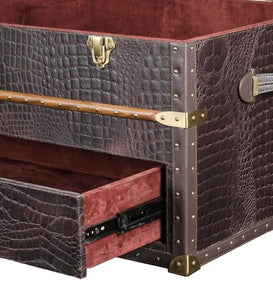 Detec™ Storage Trunk Coffee Table - Brown Croc Leather