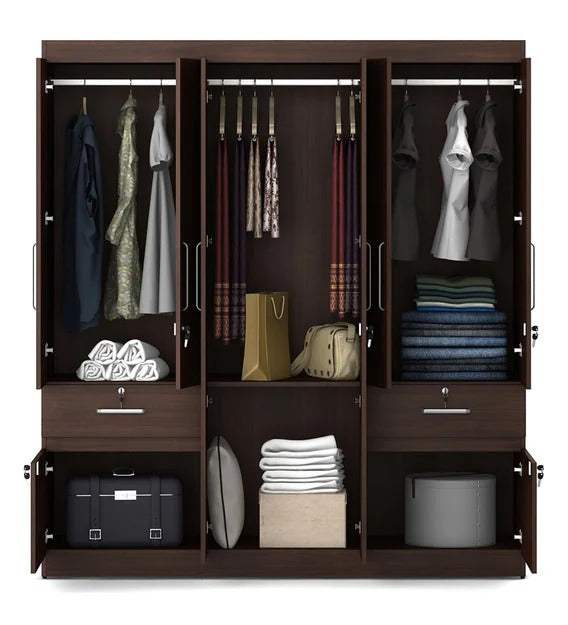 Detec™ 6 Door Wardrobe with 2 Drawers - Walnut Rigato Color