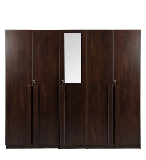 Detec™ 5 Door Wardrobe With Drawer & Mirror - Wooden Finish