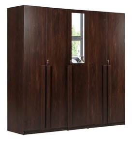 Detec™ 5 Door Wardrobe With Drawer & Mirror - Wooden Finish