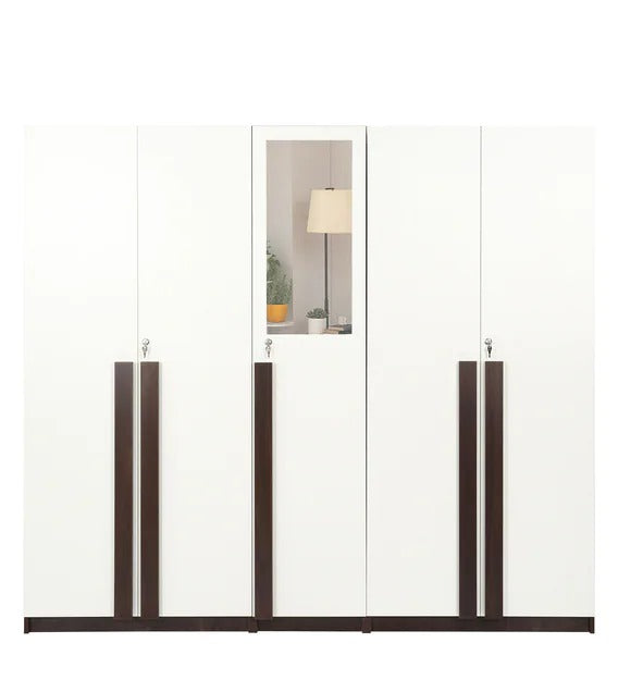 Detec™ 5 Door Wardrobe With Drawer & Mirror - Wooden Finish