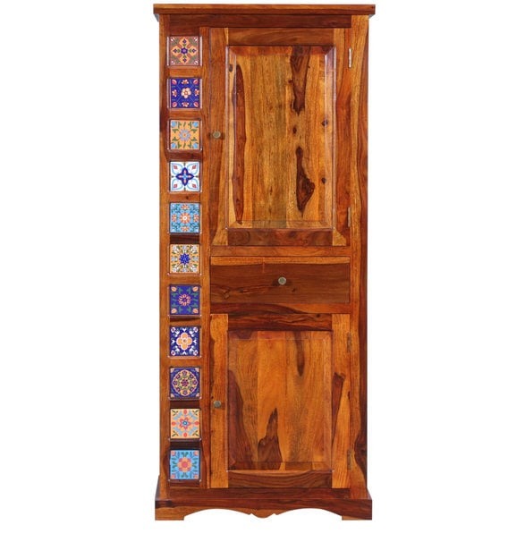 Detec™ Solid Wood 1 Door Wardrobe - Honey Oak Finish