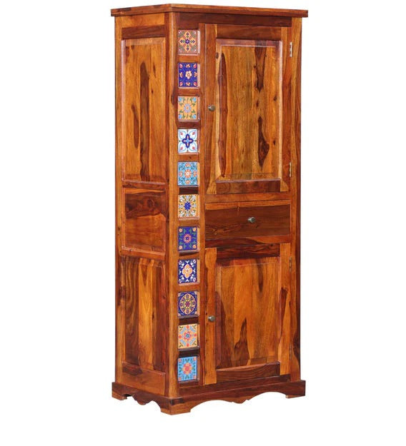 Detec™ Solid Wood 1 Door Wardrobe - Honey Oak Finish