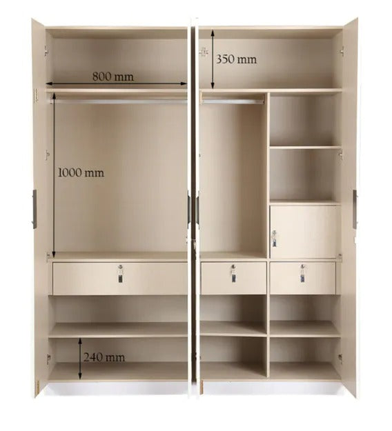 Detec™ 4 Door Wardrobe - Glossy White Color