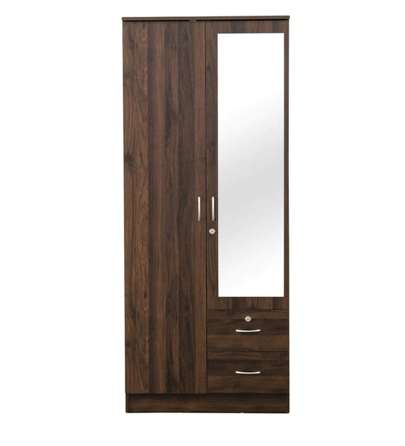 Detec™ 2 Door Wardrobe With Mirror  - Walnut Finish