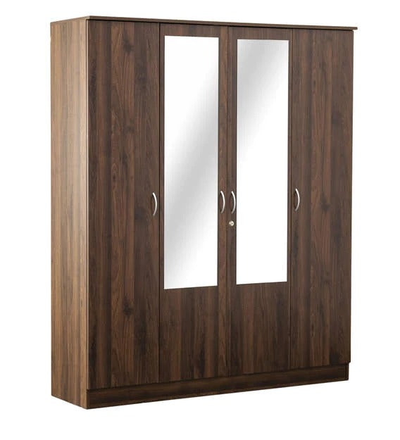 Detec™ 4 Door Wardrobe with Mirror - Walnut Finish