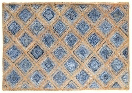 Detec™ Jute Natural Floor Carpet Rug - Blue & beige color 