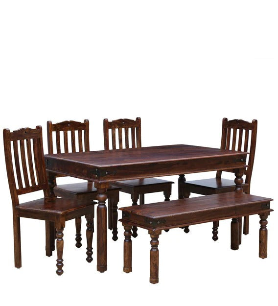 Detec™ Solid Wood 6 Seater Dining Set with Bench in Provincial Teak Finish