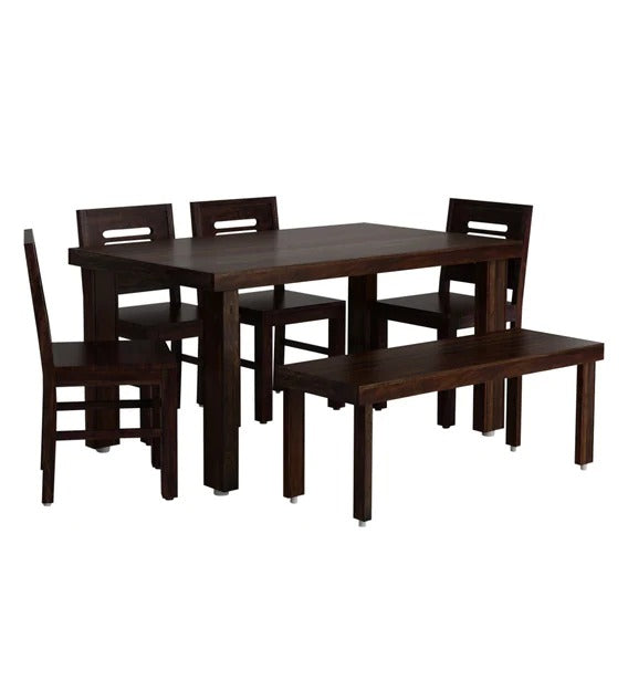 Detec™ Solid Wood 6 Seater Dining Set with Bench in Warm chestnut Finish