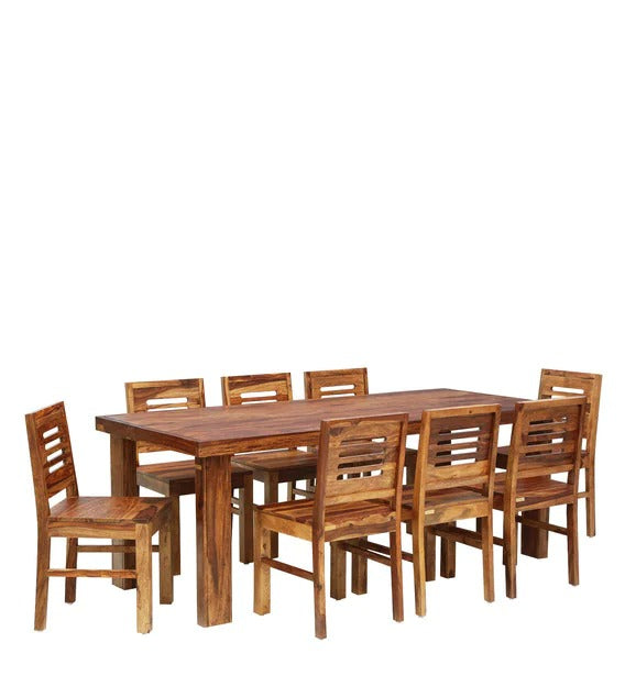 Detec™ Solid Wood 8 Seater Dining Set in Rustic Teak Finish