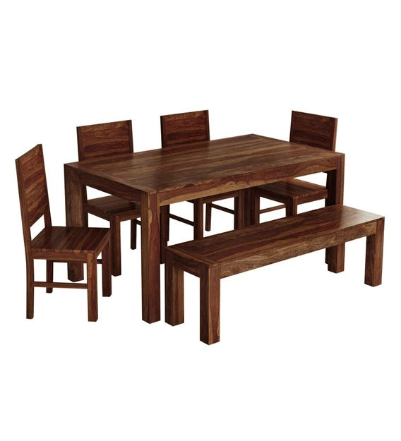 Detec™ Solid Wood 6 Seater Dining Set with Bench in Provincial Teak Finish