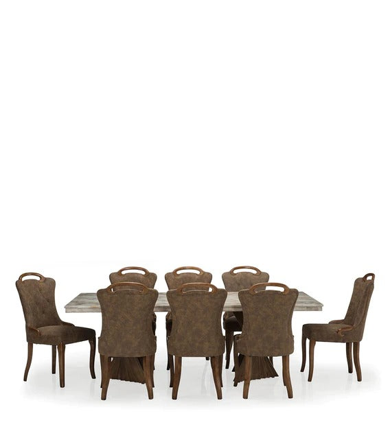 Detec™ 8 Seater Marble Top Dining Set in Brown Colour