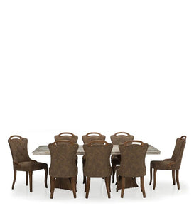 Detec™ 8 Seater Marble Top Dining Set in Brown Colour