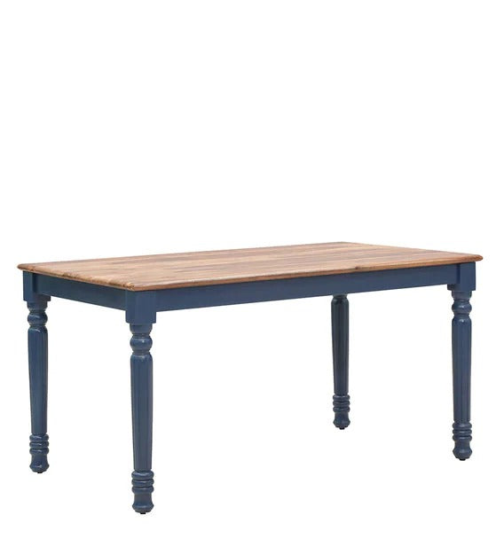 Detec™ Solid Wood 6 Seater Dining Set In Blue & Natural Finish