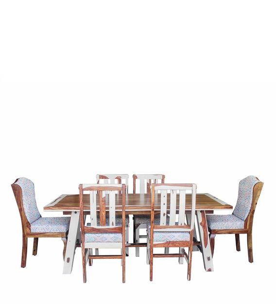 Detec™ 6 Seater Dining Set in Teak & Off White Finish