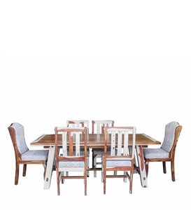 Detec™ 6 Seater Dining Set in Teak & Off White Finish